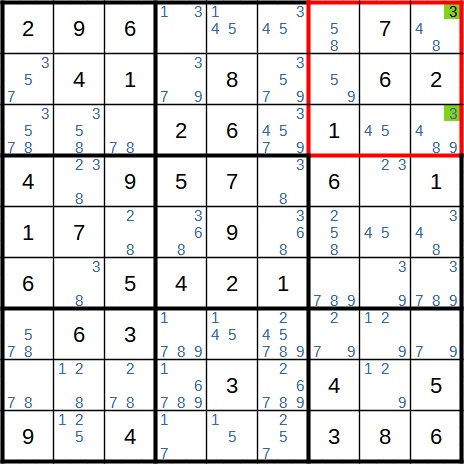 Sudoku Methode der eingeschlossenen Kandidaten Variante 3